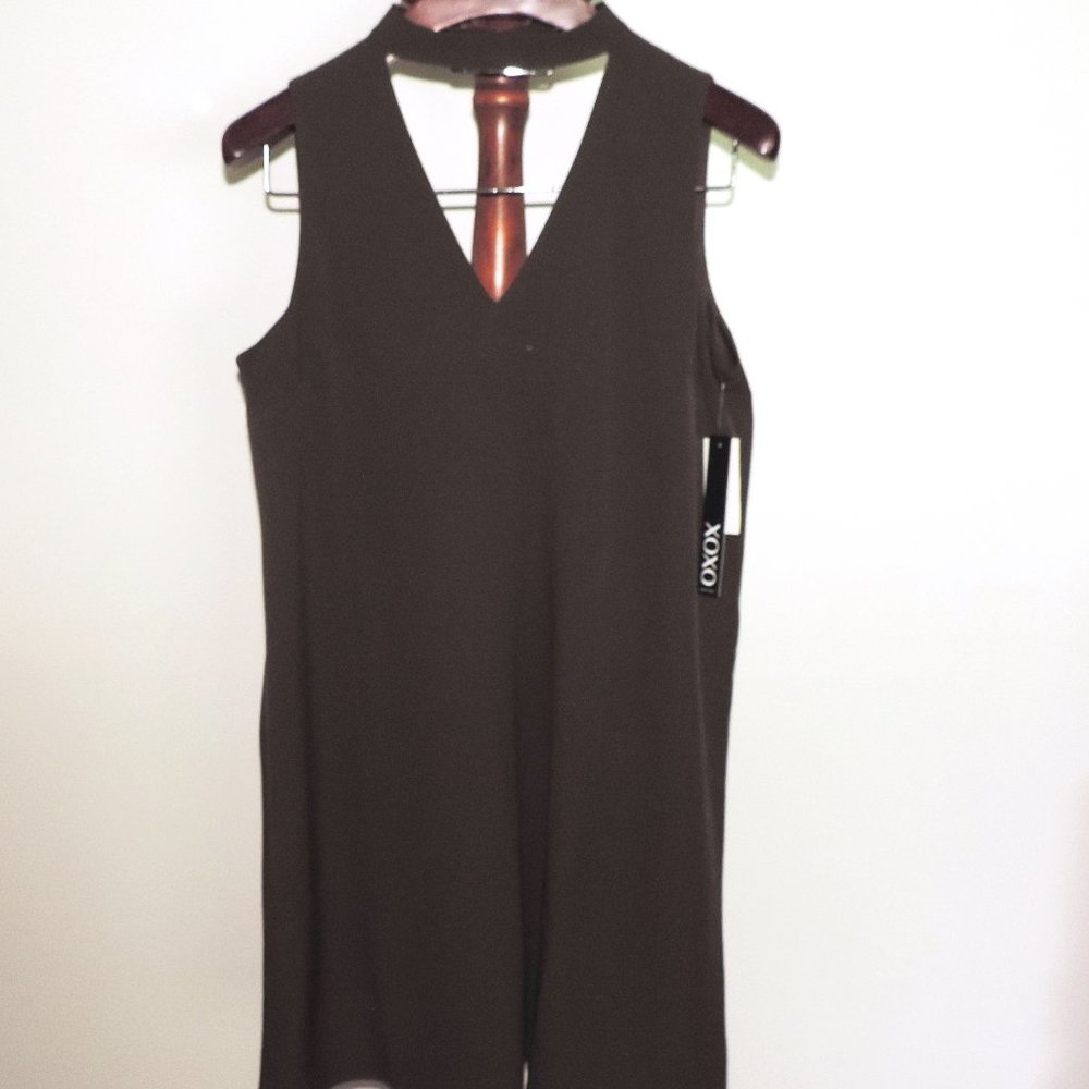 XOXO olive green choker neck, a-line tank dress